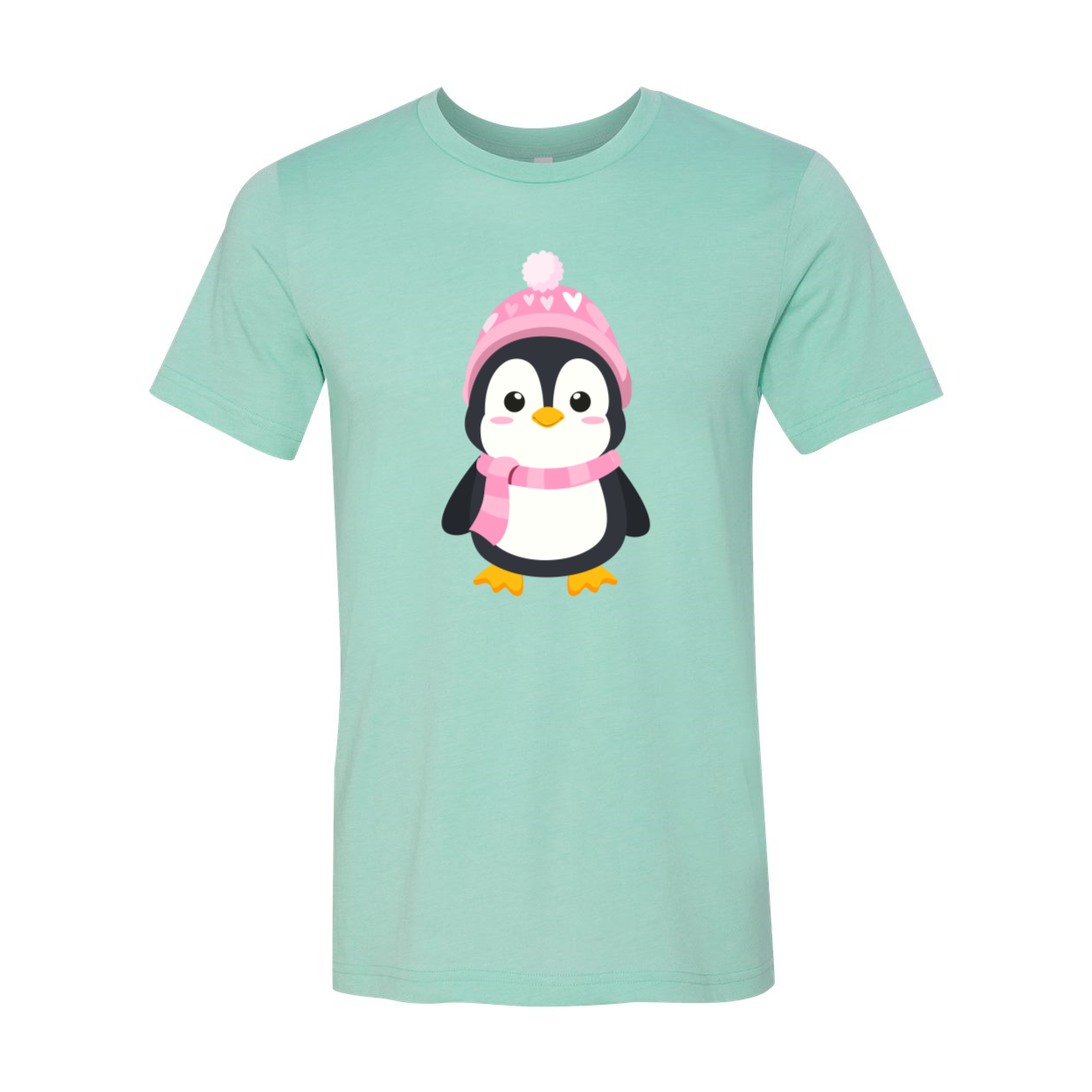 A unisex Valentines Penguin Shirt featuring a cute penguin design, made from soft ring spun cotton, available in various colors.