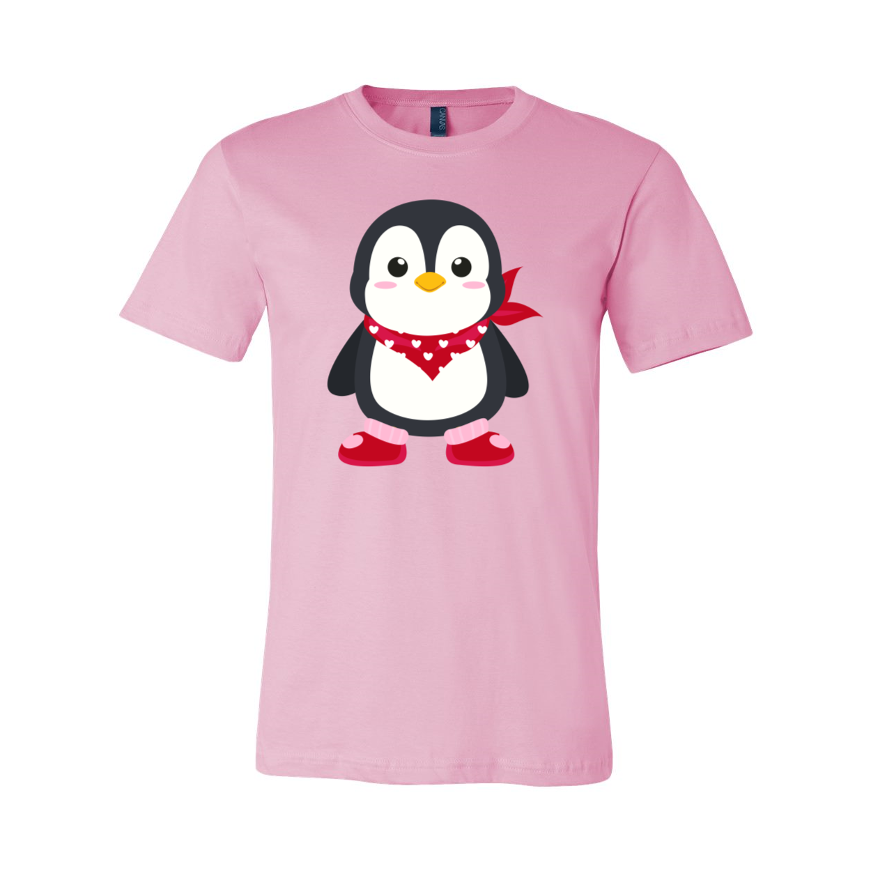 A unisex Valentines Penguin Shirt featuring a cute penguin design, made from soft ring spun cotton, available in various colors.