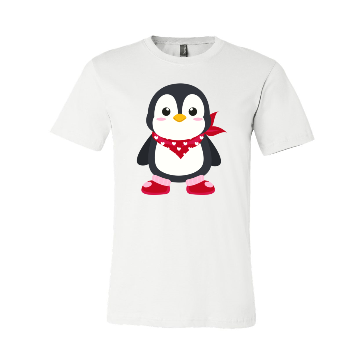 A unisex Valentines Penguin Shirt featuring a cute penguin design, made from soft ring spun cotton, available in various colors.