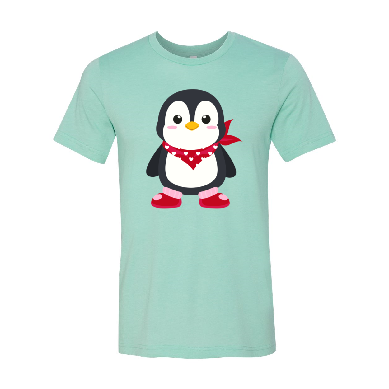 A unisex Valentines Penguin Shirt featuring a cute penguin design, made from soft ring spun cotton, available in various colors.