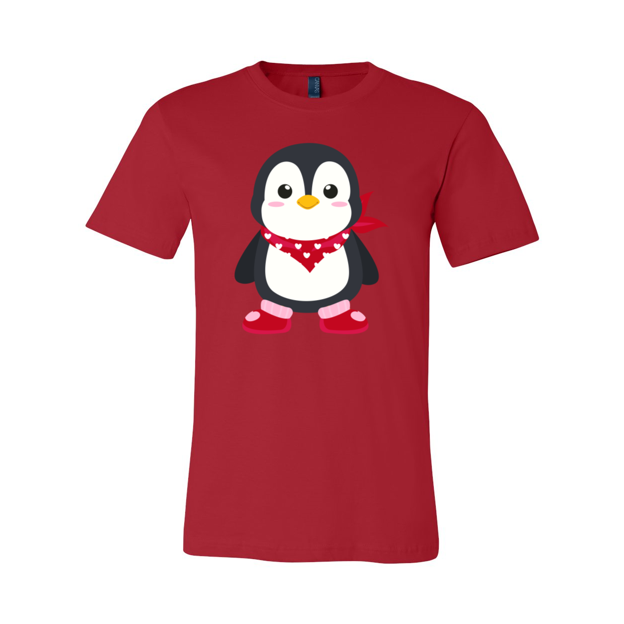 A unisex Valentines Penguin Shirt featuring a cute penguin design, made from soft ring spun cotton, available in various colors.