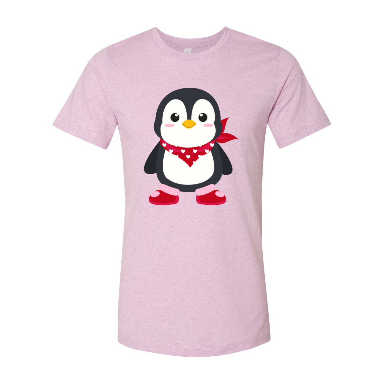 A unisex Valentines Penguin Shirt featuring a cute penguin design, made from soft ring spun cotton, available in various colors.