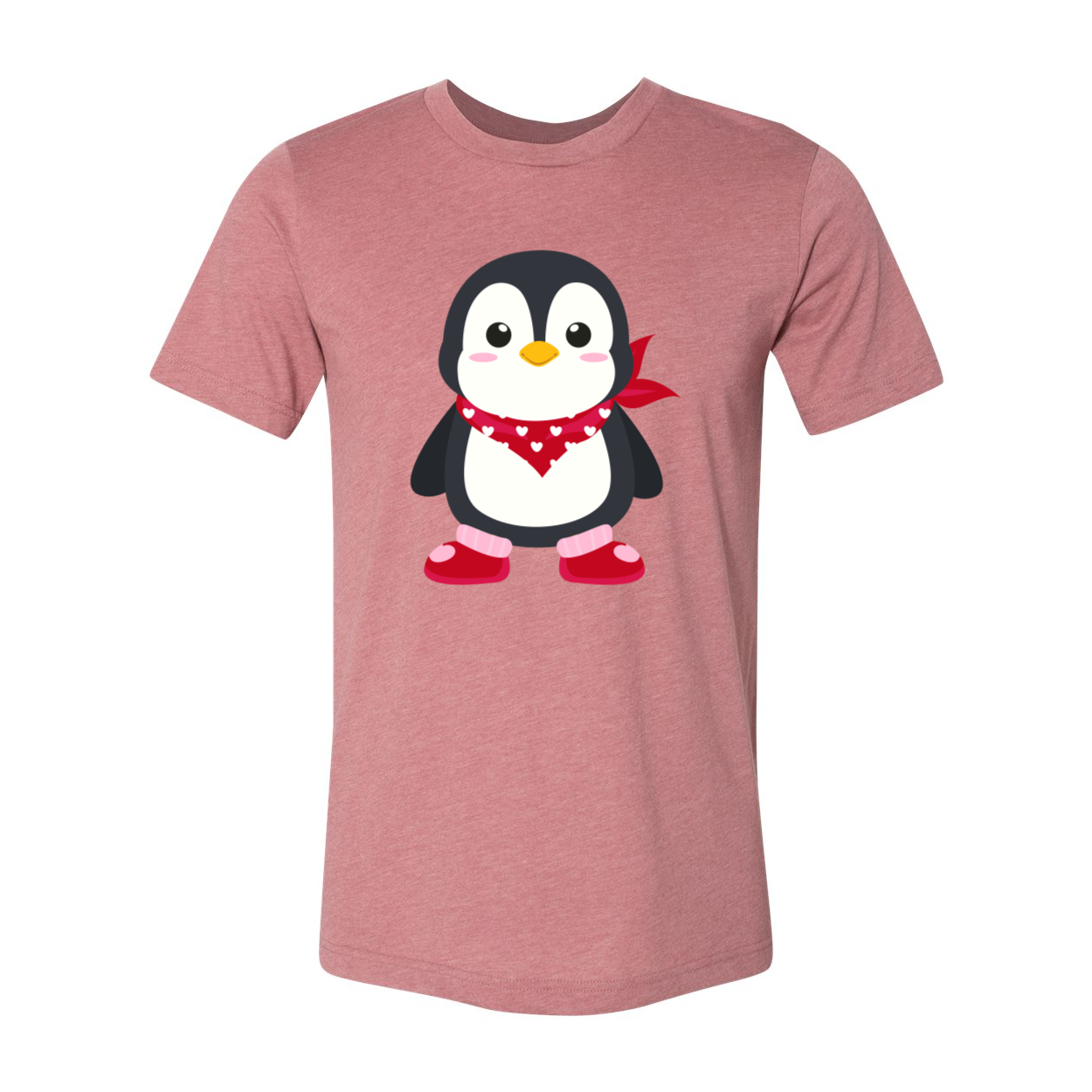 A unisex Valentines Penguin Shirt featuring a cute penguin design, made from soft ring spun cotton, available in various colors.