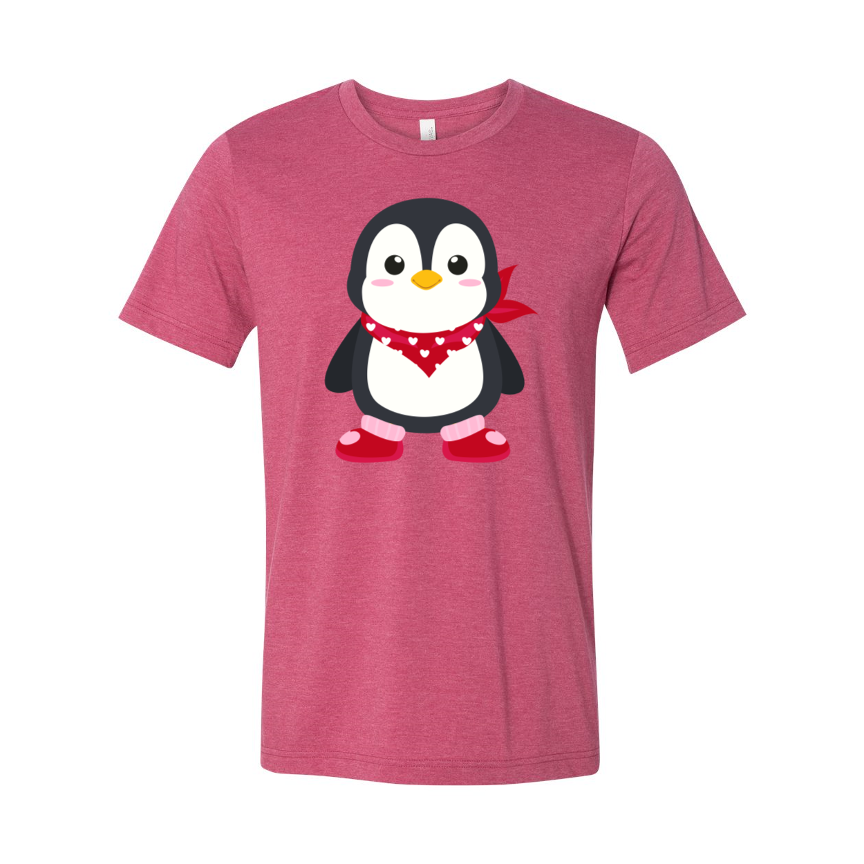 A unisex Valentines Penguin Shirt featuring a cute penguin design, made from soft ring spun cotton, available in various colors.