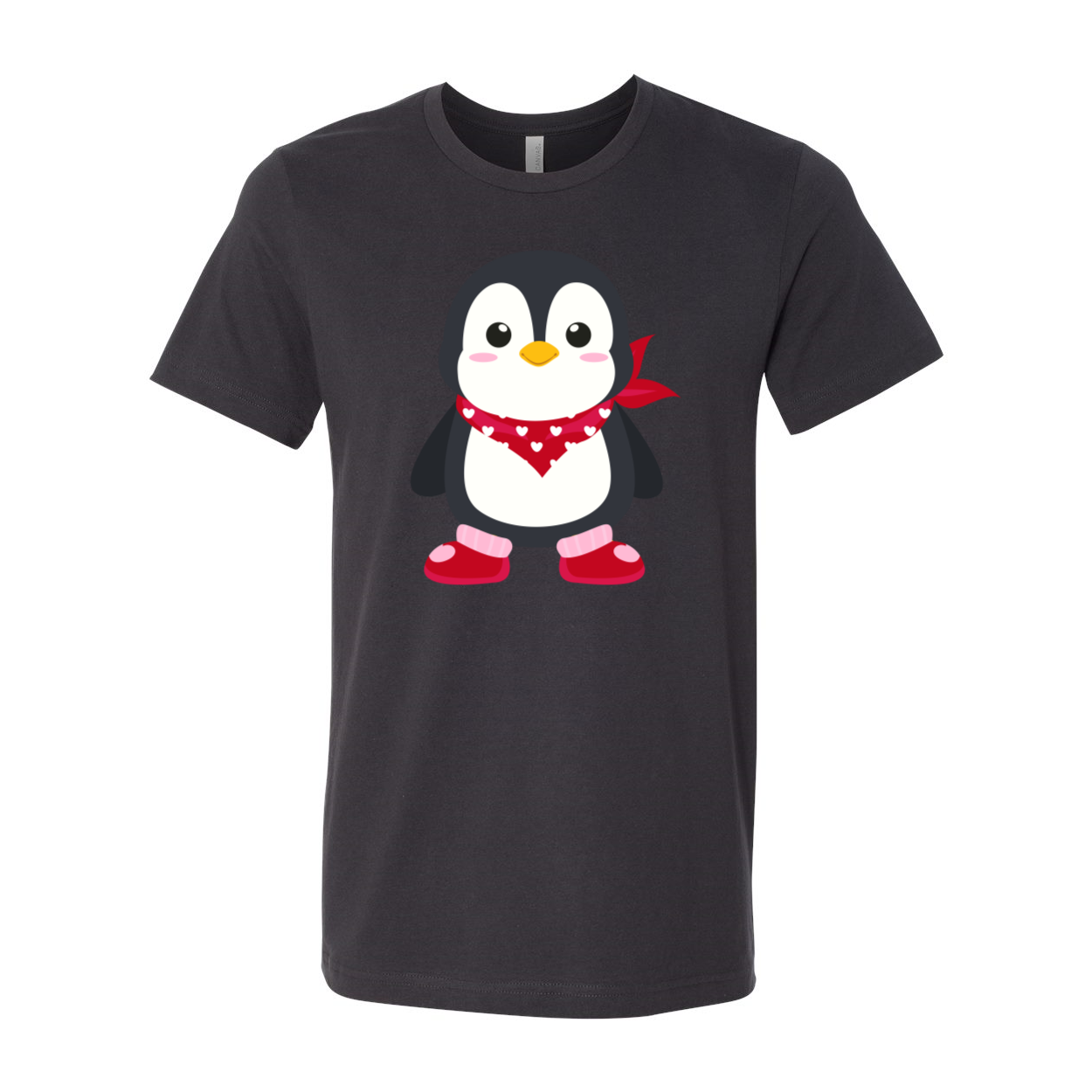 A unisex Valentines Penguin Shirt featuring a cute penguin design, made from soft ring spun cotton, available in various colors.