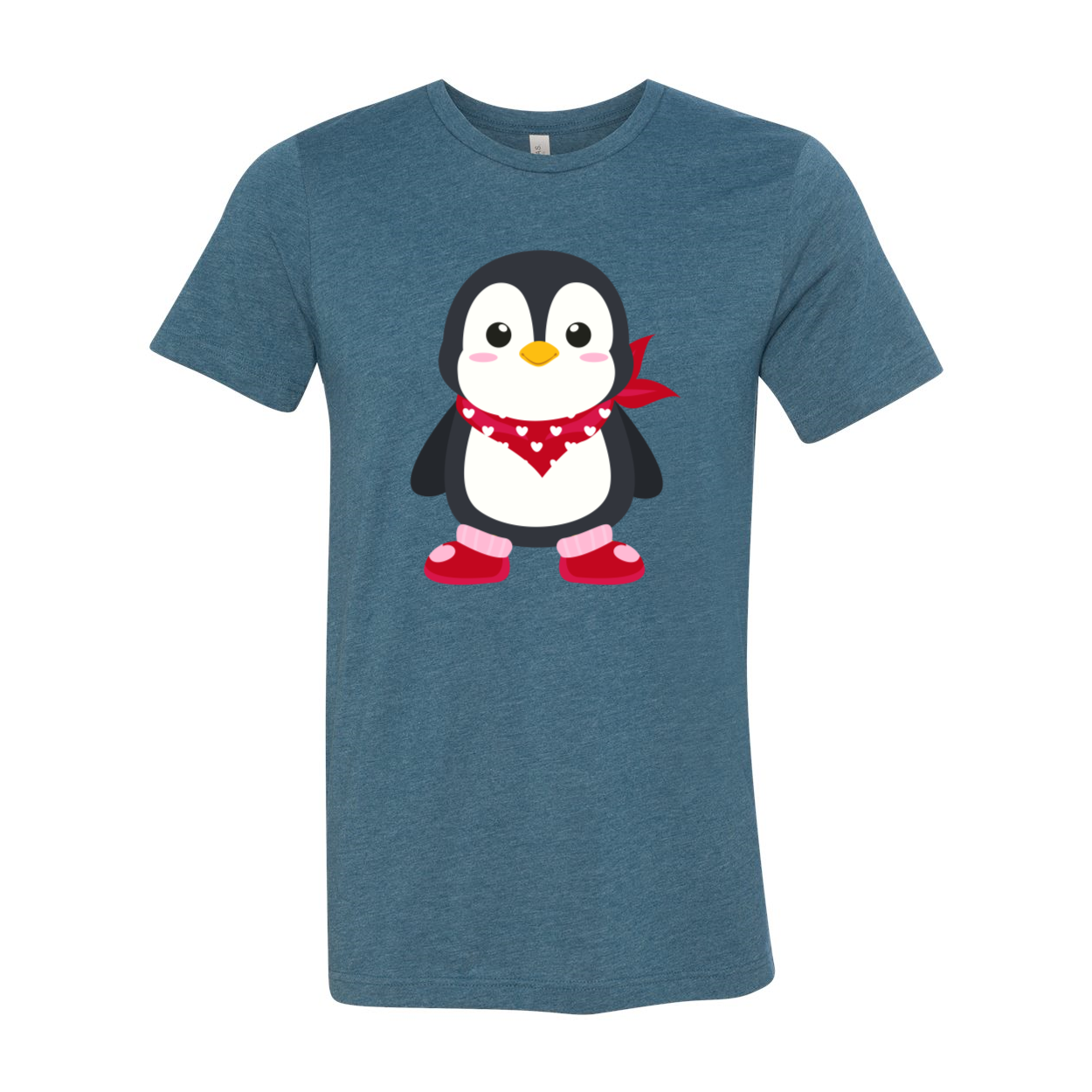 A unisex Valentines Penguin Shirt featuring a cute penguin design, made from soft ring spun cotton, available in various colors.