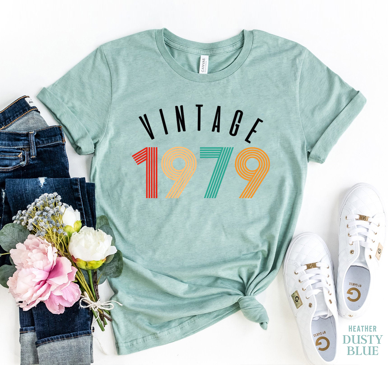 Vintage 1979 T-shirt made of premium ring spun cotton with a striking design and soft textile flex print.