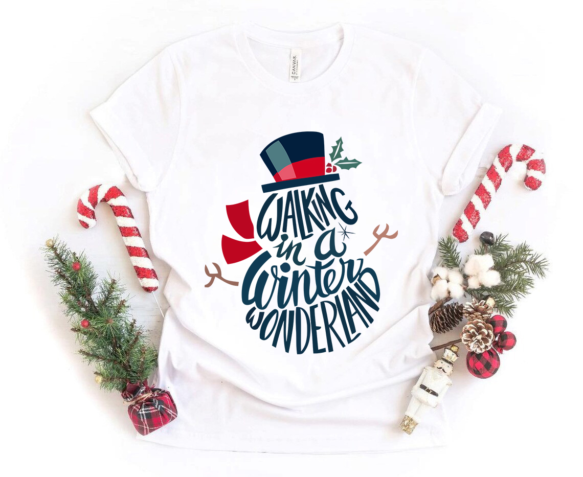 A cozy unisex T-shirt in winter-themed design, showcasing vibrant colors and soft fabric, perfect for winter wear.