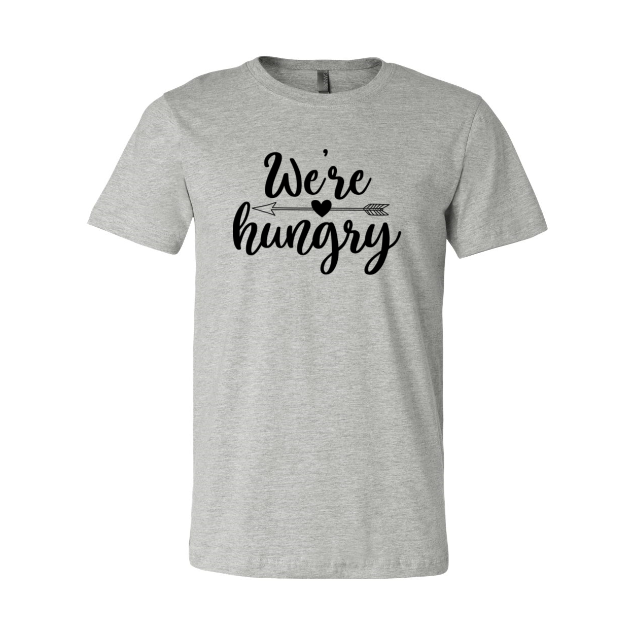 A comfortable unisex T-shirt in various colors with the phrase 'We Are Hungry' printed on it, showcasing its soft fabric and modern fit.