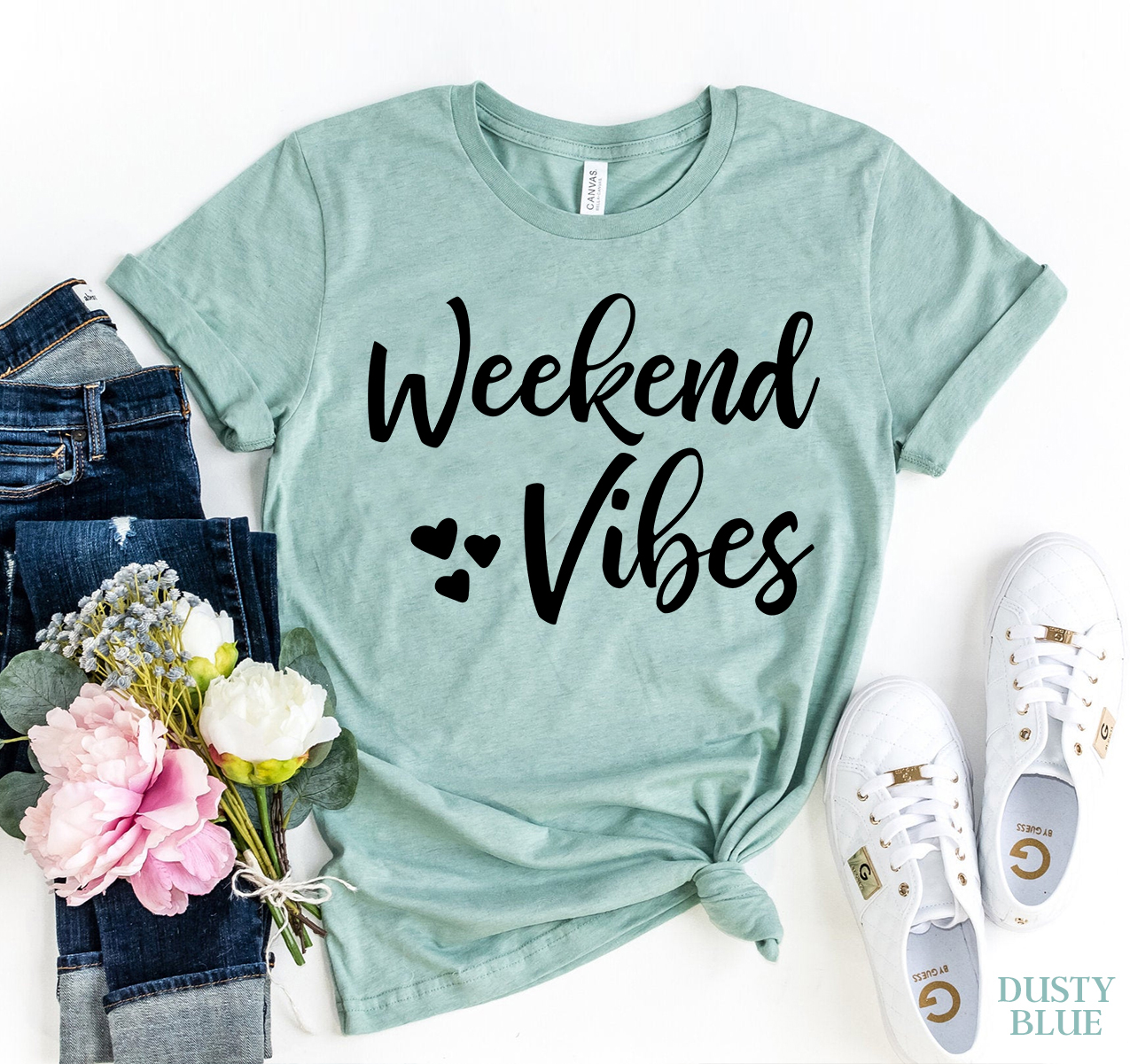 Weekend Vibes T-shirt made of premium ring spun cotton, featuring a soft textile flex print design in a comfortable retail fit.