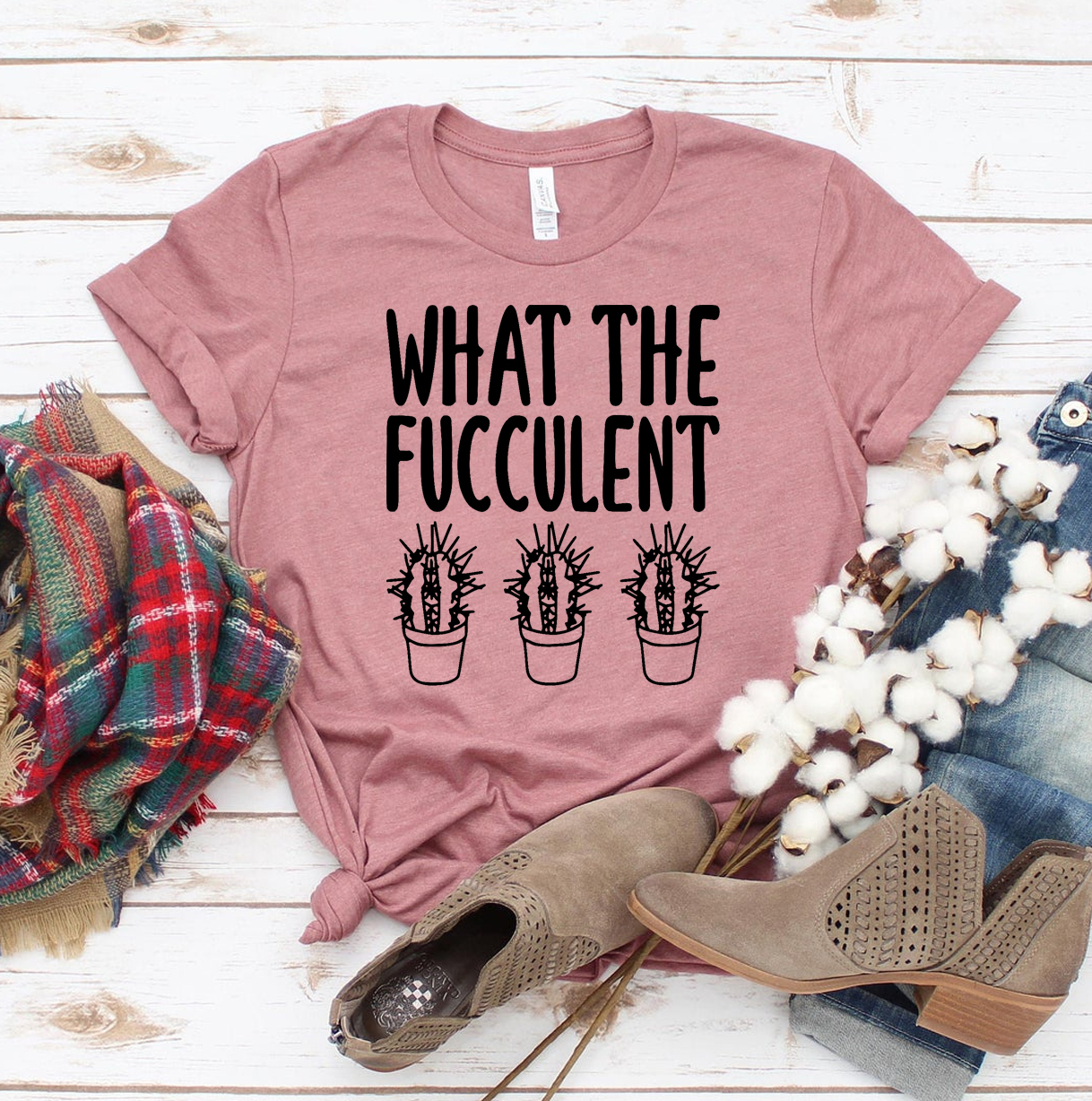 What The Fucculent T-shirt made of premium ring spun cotton with vibrant print, showcasing its comfortable fit and stylish design.