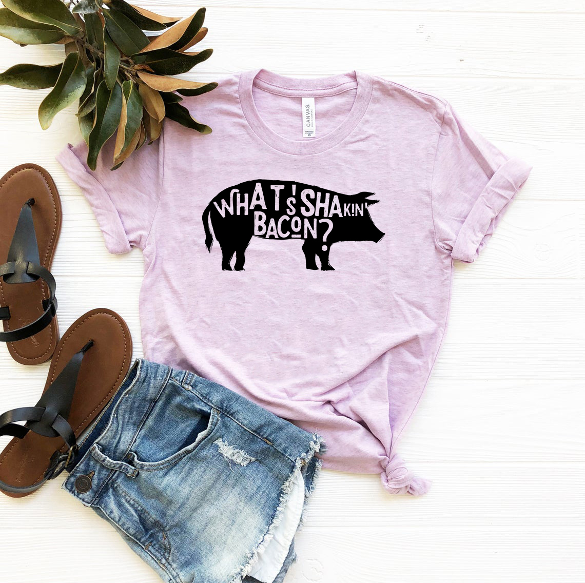 Whats Shakin Bacon Shirt displayed in multiple colors, showcasing its soft fabric and stylish design.