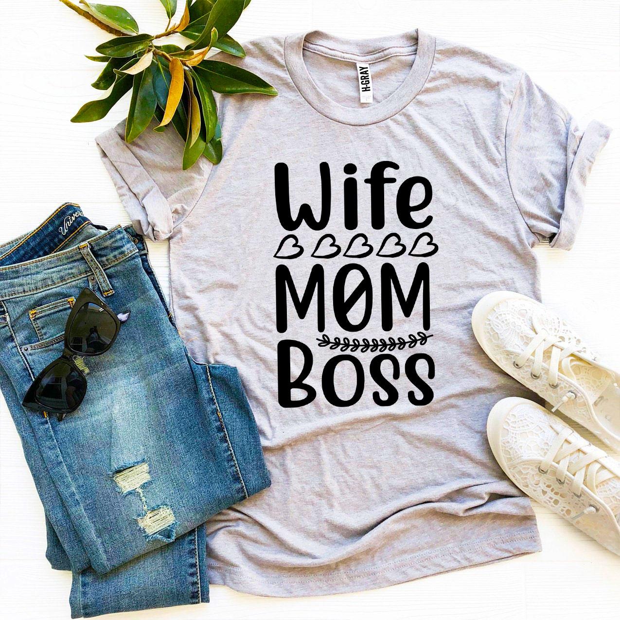 Wife Mom Boss T-shirt made of premium ring spun cotton with a stylish design and soft textile flex print.