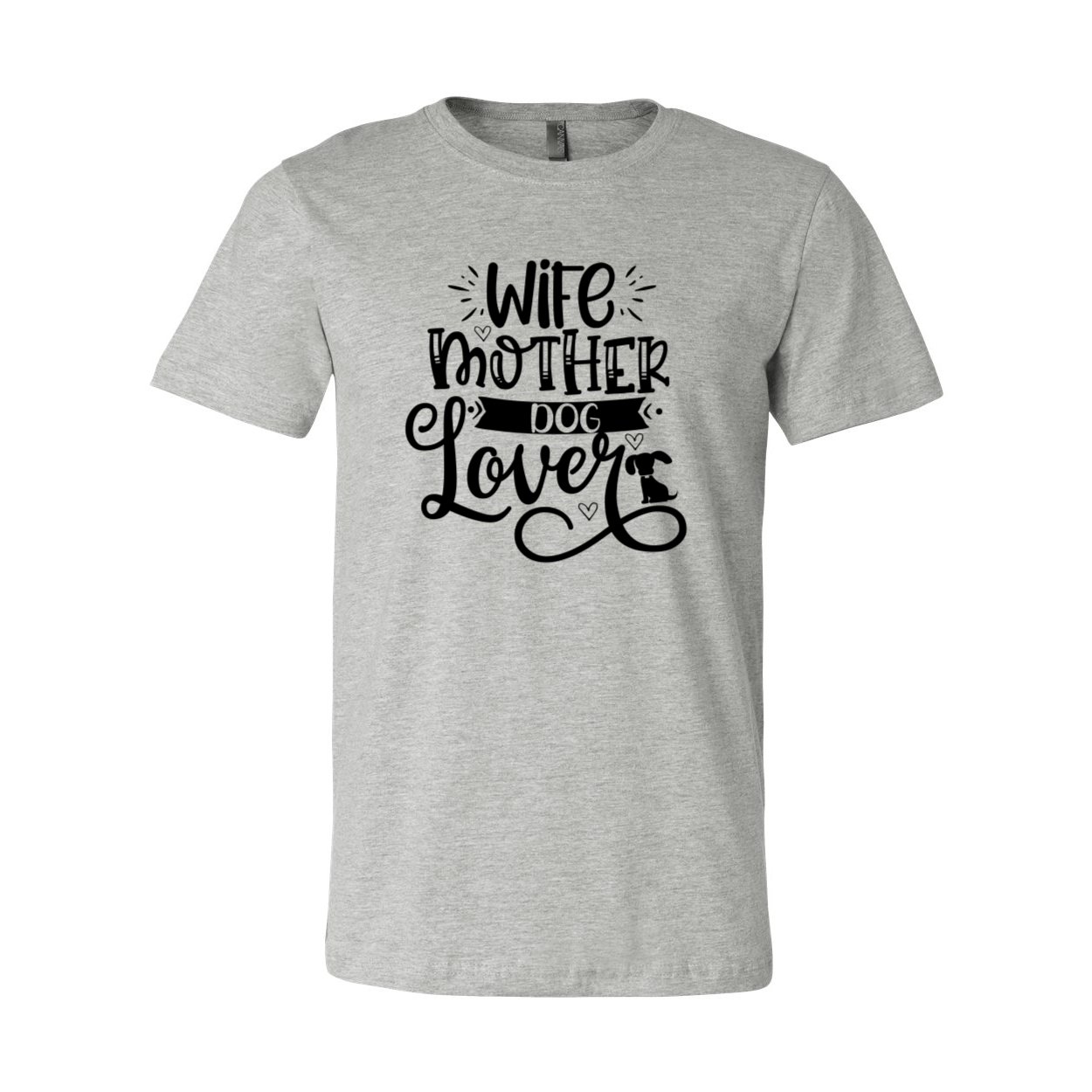 A comfortable unisex T-shirt featuring the phrase 'Wife Mother Dog Lover' in stylish print, available in multiple colors.