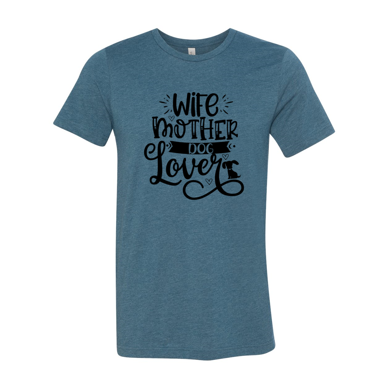 A comfortable unisex T-shirt featuring the phrase 'Wife Mother Dog Lover' in stylish print, available in multiple colors.