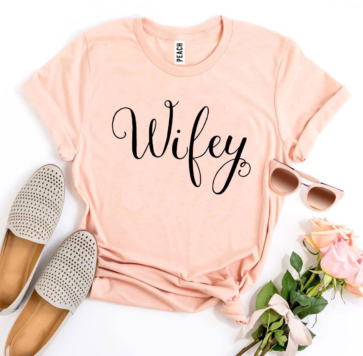 Wifey T-shirt made of premium ring spun cotton with a stylish flex print design, available in various sizes.