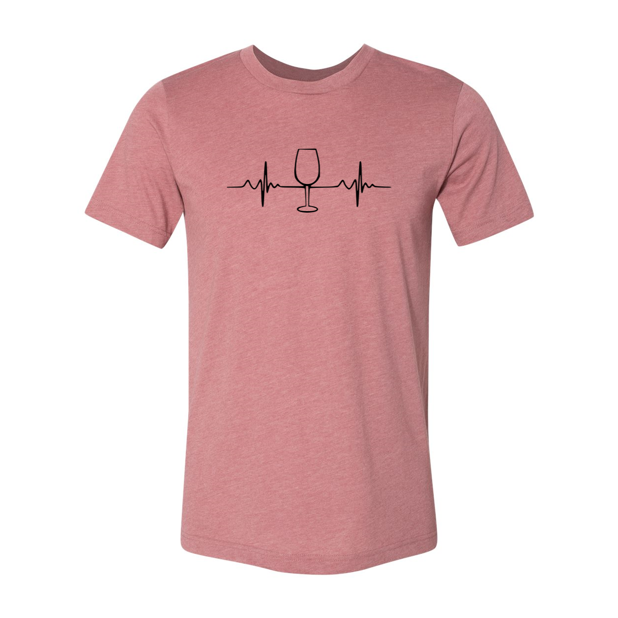 A unisex Wine Heartbeat Shirt made from soft ring spun cotton, featuring a stylish heartbeat graphic related to wine, available in multiple colors.