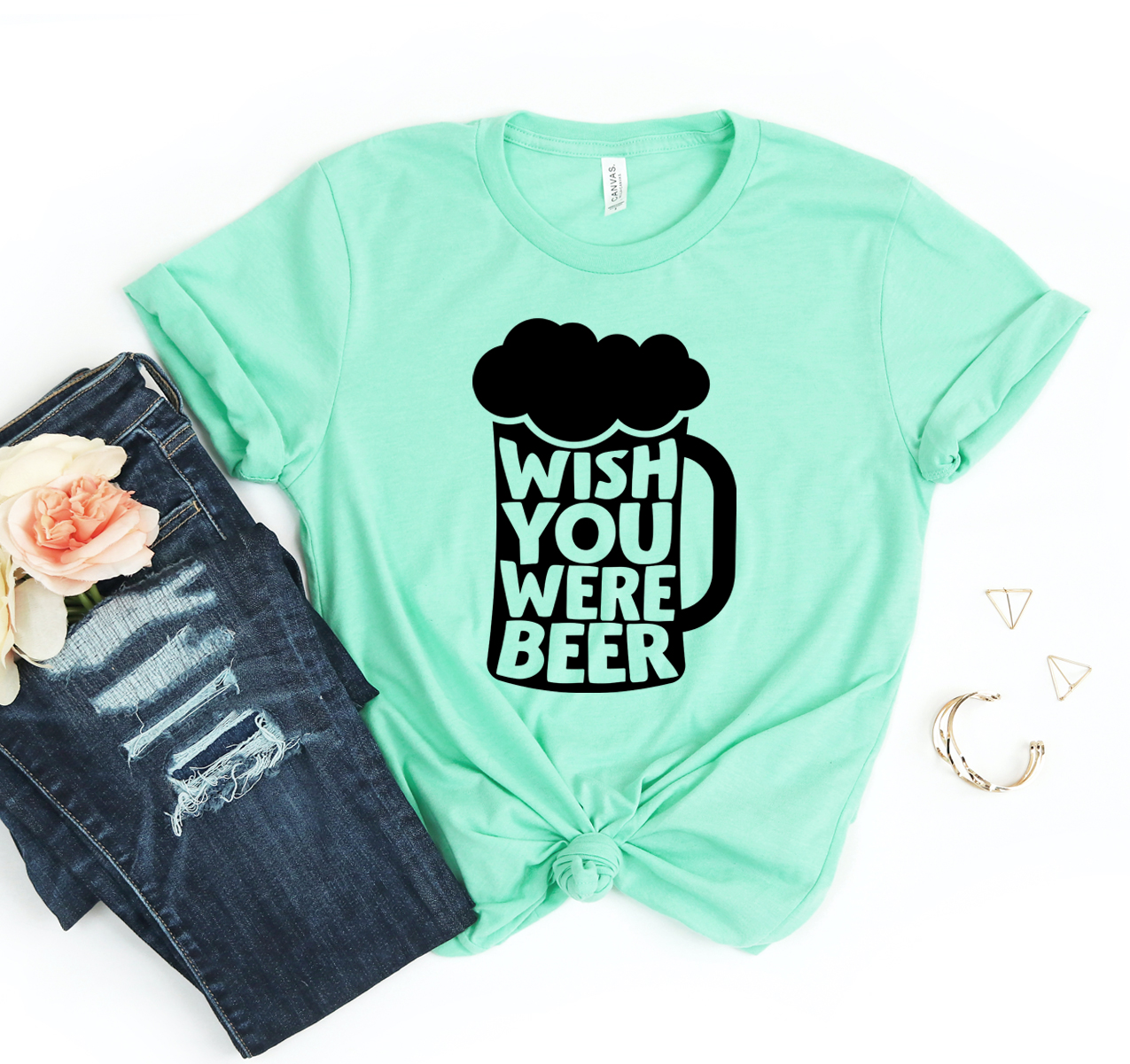 Wish You Were Beer T-shirt in a classic unisex style, made from soft cotton, featuring a humorous beer-themed graphic.