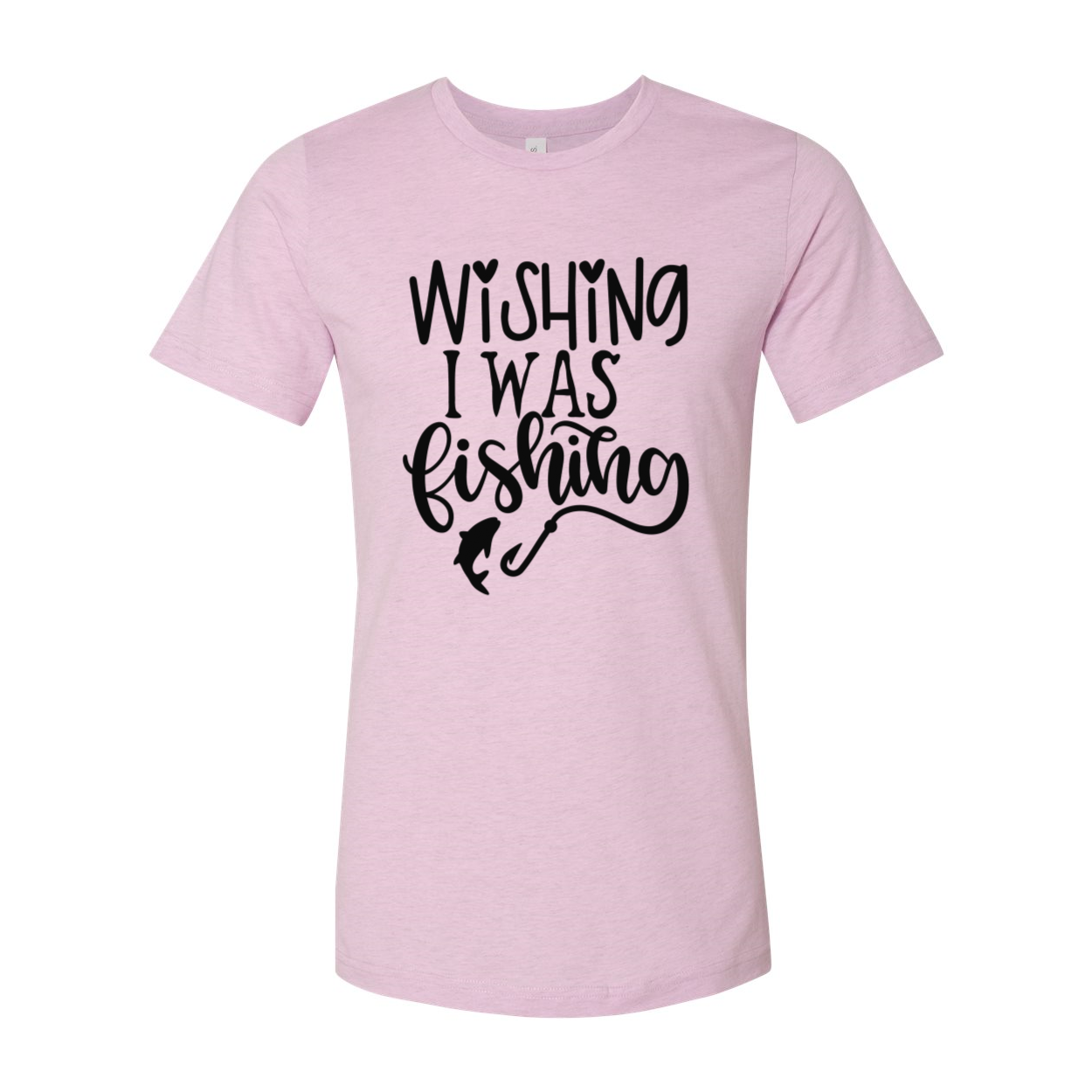 A comfortable unisex T-shirt featuring the phrase 'Wishing I Was Fishing' in vibrant print, available in multiple colors.