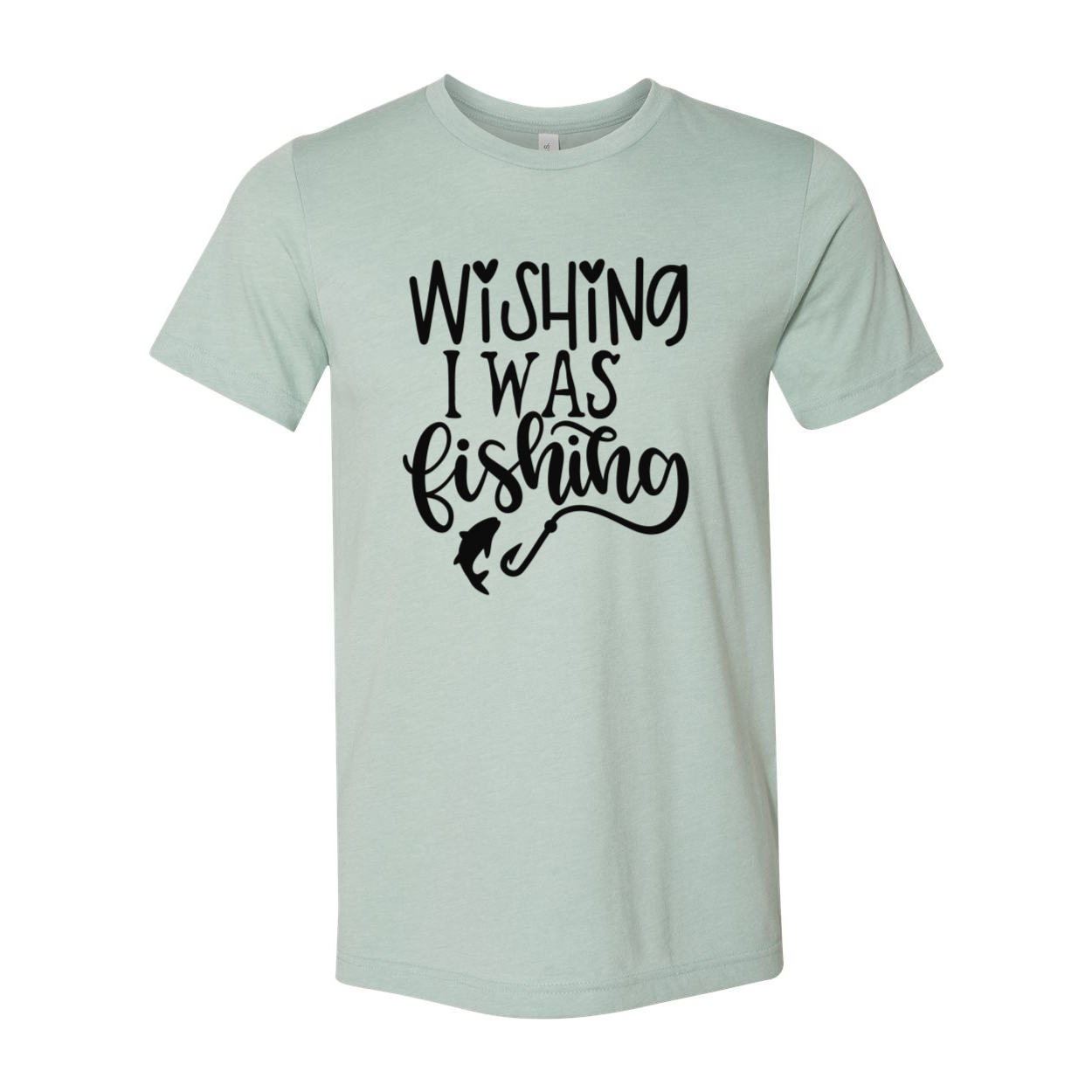 A comfortable unisex T-shirt featuring the phrase 'Wishing I Was Fishing' in vibrant print, available in multiple colors.