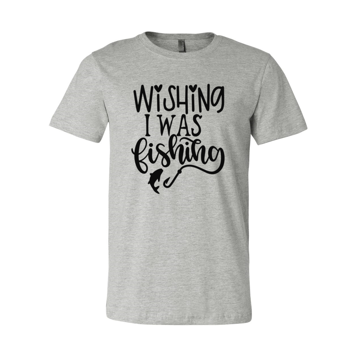 A comfortable unisex T-shirt featuring the phrase 'Wishing I Was Fishing' in vibrant print, available in multiple colors.