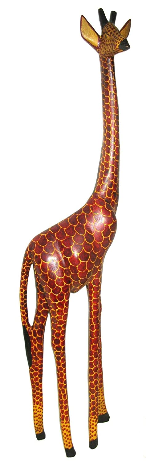 Hand-carved Wooden Jacaranda African Giraffe Sculptures showcasing unique features and vibrant colors, perfect for home decor.