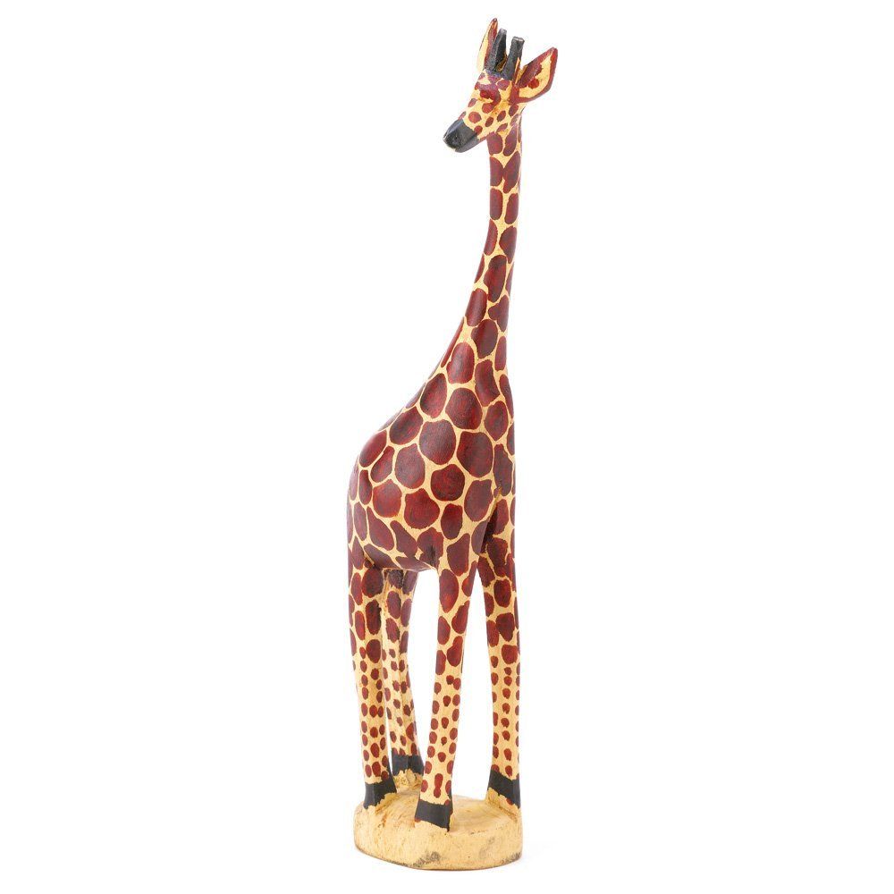 Hand-carved Wooden Jacaranda African Giraffe Sculptures showcasing unique features and vibrant colors, perfect for home decor.