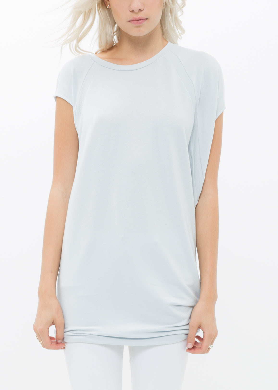 A stylish Women's Asymmetric Drape Tee featuring a unique draped design, made from a soft rayon and spandex blend, perfect for casual wear.