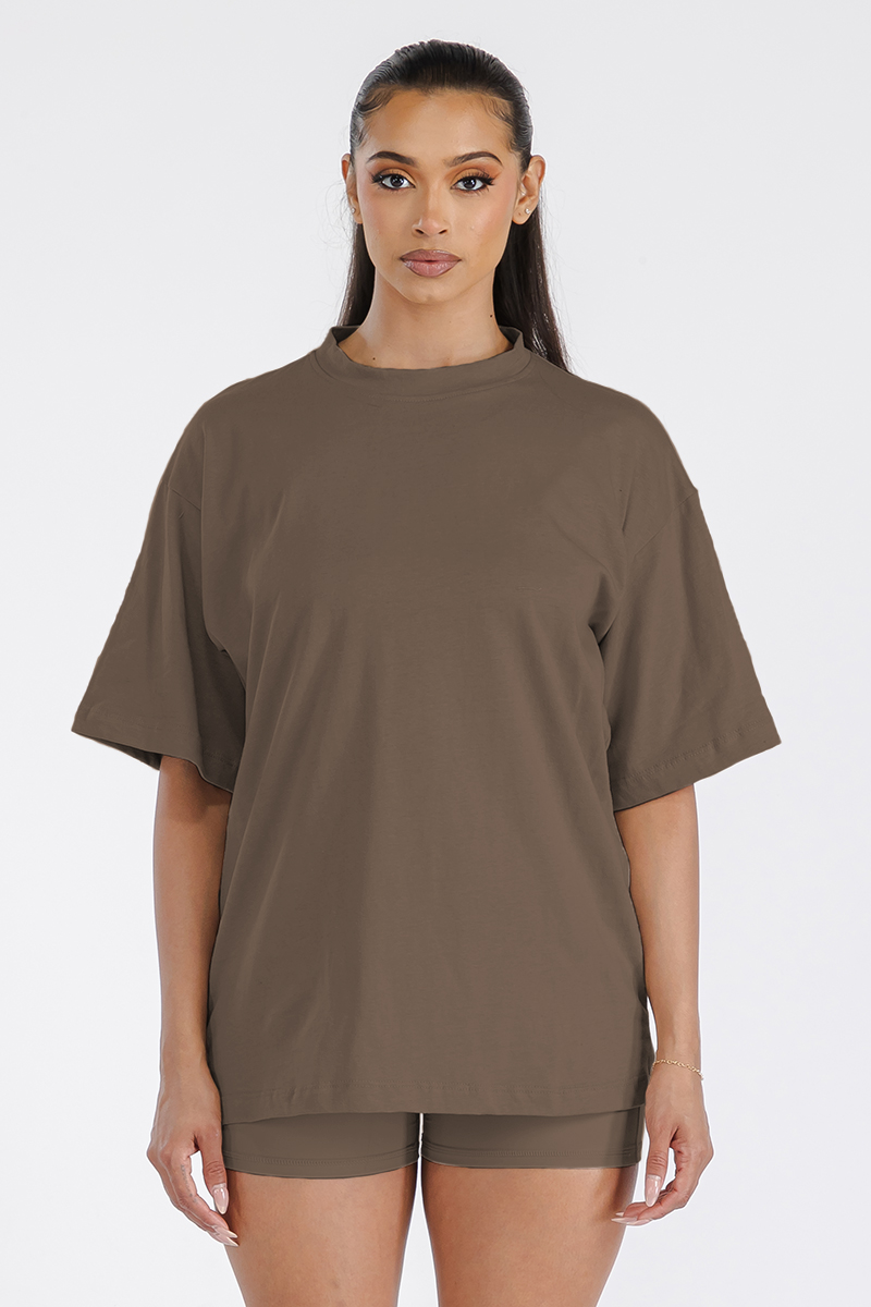 Womens Boyfriend Oversized Drop Shoulder Tee in soft cotton, showcasing its relaxed fit and stylish design.