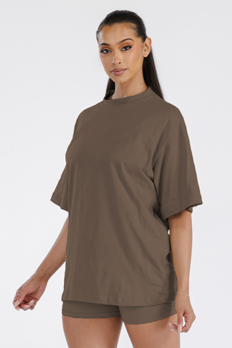 Womens Boyfriend Oversized Drop Shoulder Tee in soft cotton, showcasing its relaxed fit and stylish design.