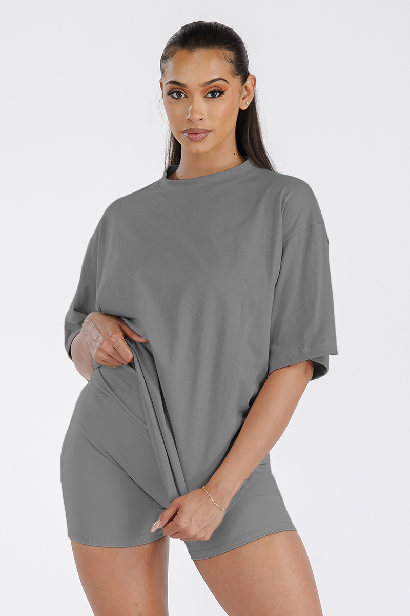 Womens Boyfriend Oversized Drop Shoulder Tee in soft cotton, showcasing its relaxed fit and round neck design.