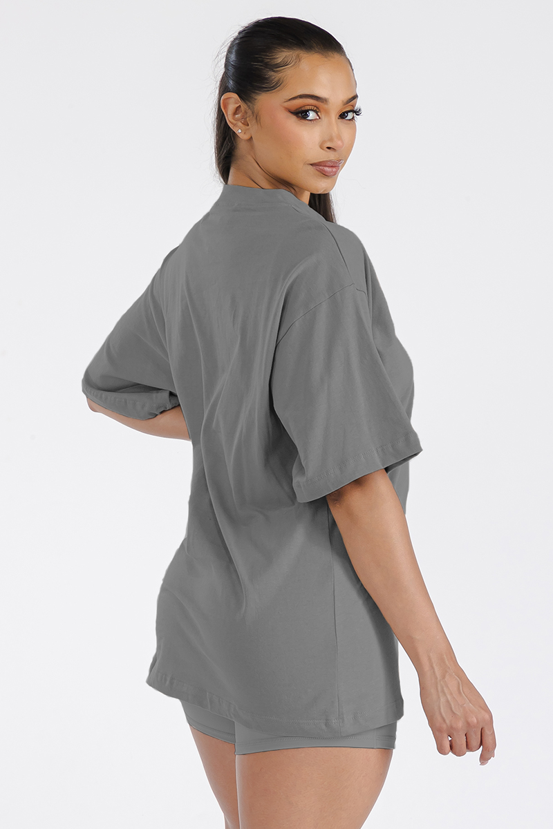 Womens Boyfriend Oversized Drop Shoulder Tee in soft cotton, showcasing its relaxed fit and round neck design.