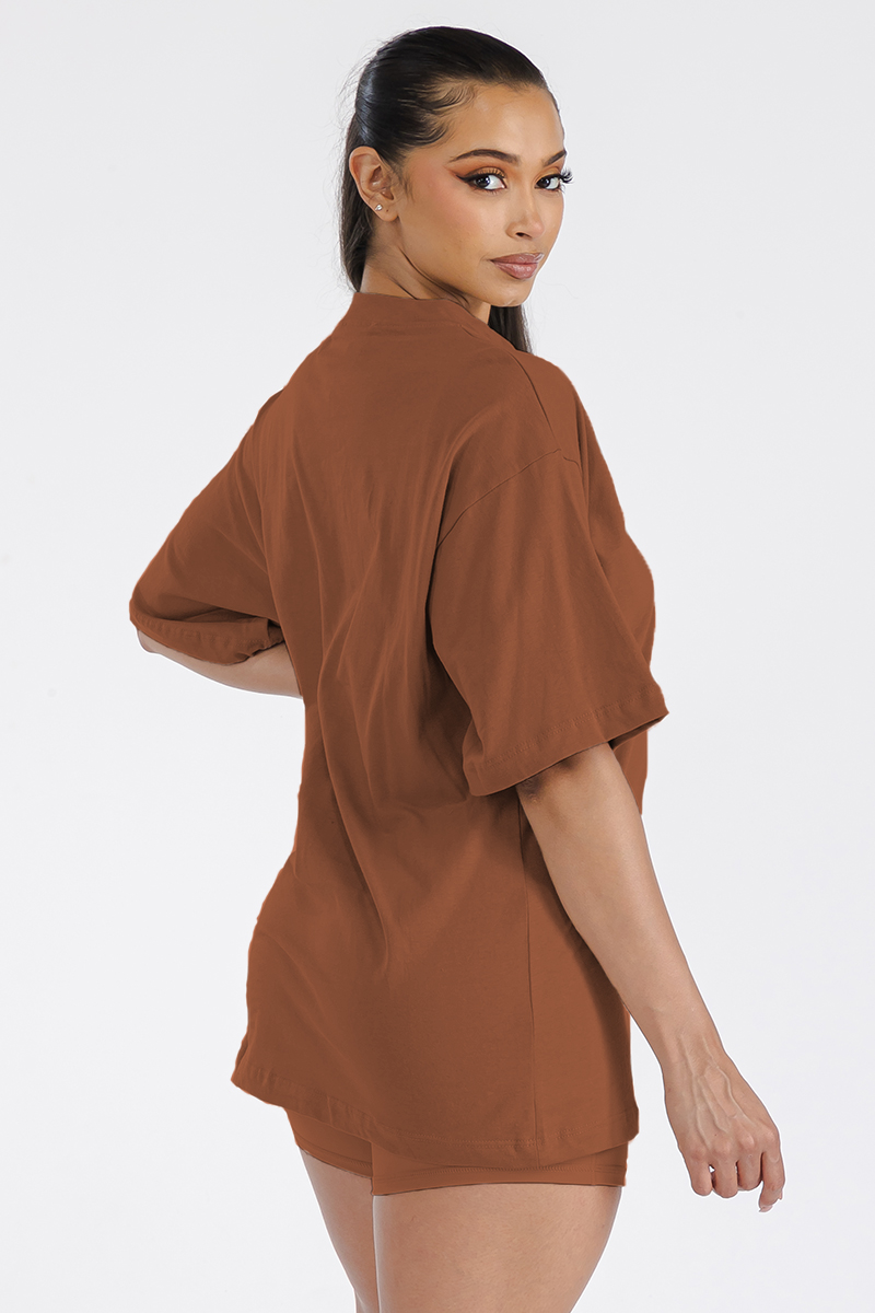 Womens Boyfriend Oversized Drop Shoulder Tee in soft cotton, showcasing its relaxed fit and stylish design.