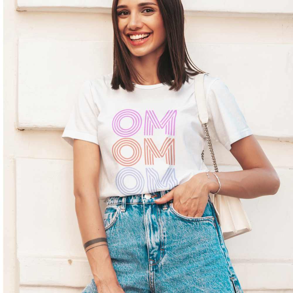 Womens OM Yoga T-Shirt made from heavy cotton, featuring a classic fit and stylish OM design, perfect for yoga and lounging.