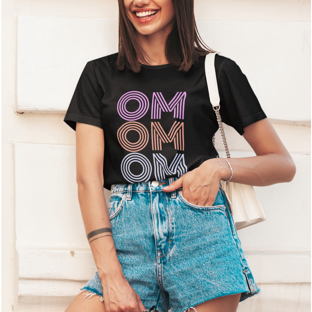 Womens OM Yoga T-Shirt made from heavy cotton, featuring a classic fit and stylish OM design, perfect for yoga and lounging.