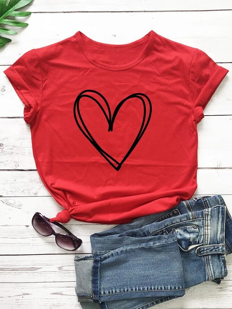 Womens Premium Cotton Printed T-Shirt in red with unique design, showcasing its soft fabric and stylish look.