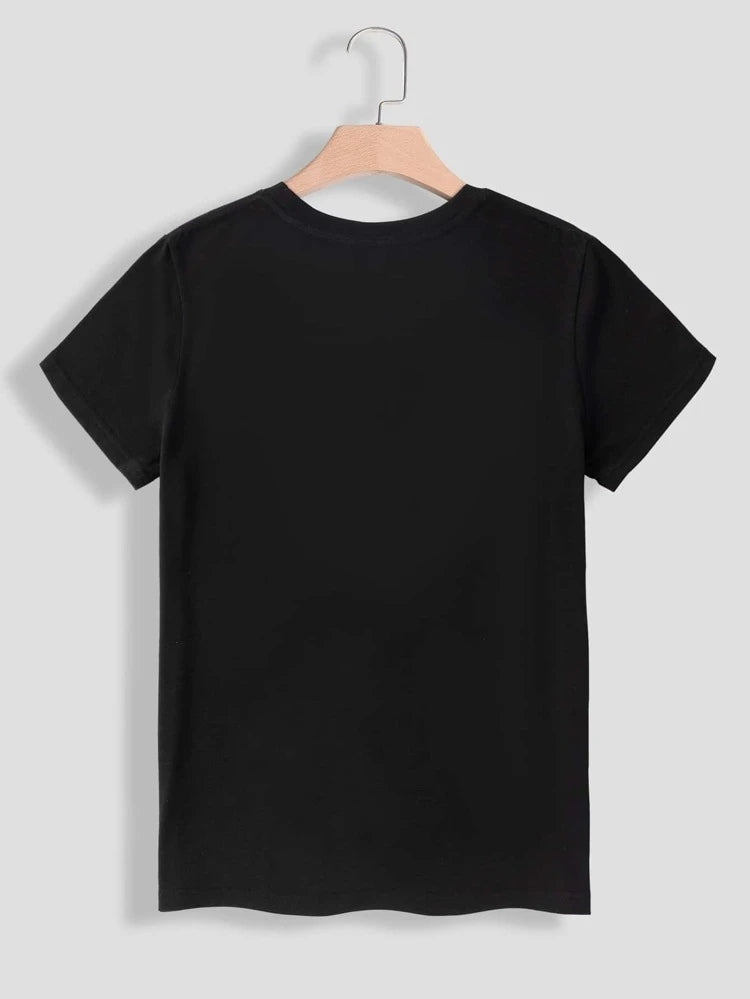 Womens Premium Cotton Printed T-Shirt in Black, featuring a stylish design and soft fabric, perfect for casual wear.