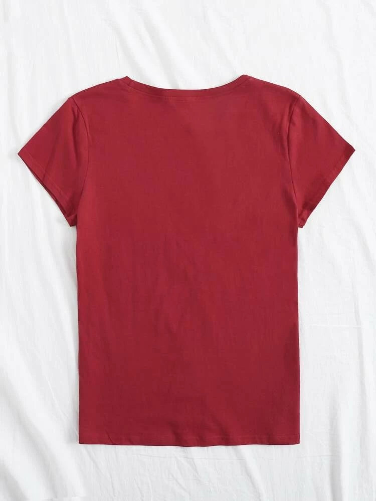 Womens Premium Cotton Printed T-Shirt in maroon color, showcasing a stylish design and soft fabric.