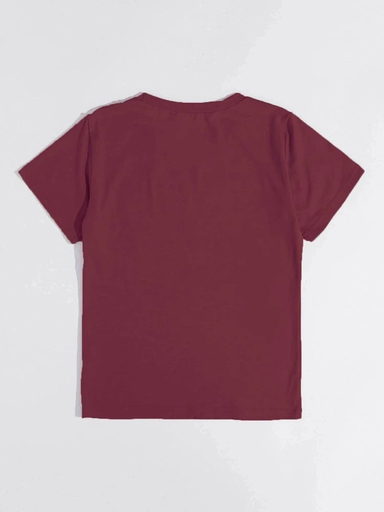 Women's Premium Cotton Printed T-Shirt in Maroon, showcasing its soft fabric and stylish design.