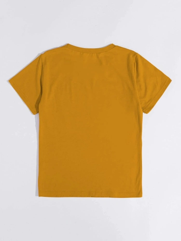 Women's Premium Cotton Printed T-Shirt in yellow with stylish print design, showcasing its soft fabric and vibrant color.