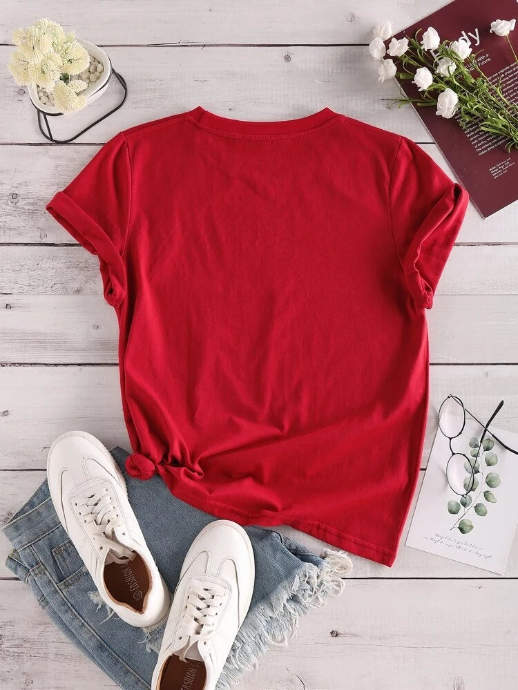 Womens Premium Cotton Printed T-Shirt in vibrant red with unique design, showcasing its soft fabric and stylish fit.