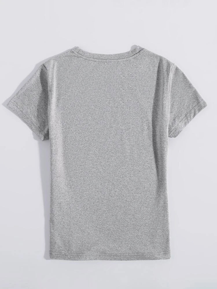 Womens Premium Cotton Printed T-Shirt in grey, featuring a stylish print and soft fabric, perfect for casual wear.