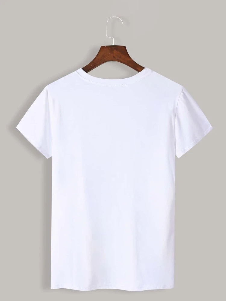 Womens Premium Cotton Printed T-Shirt in white with stylish print design, showcasing soft fabric and casual style.