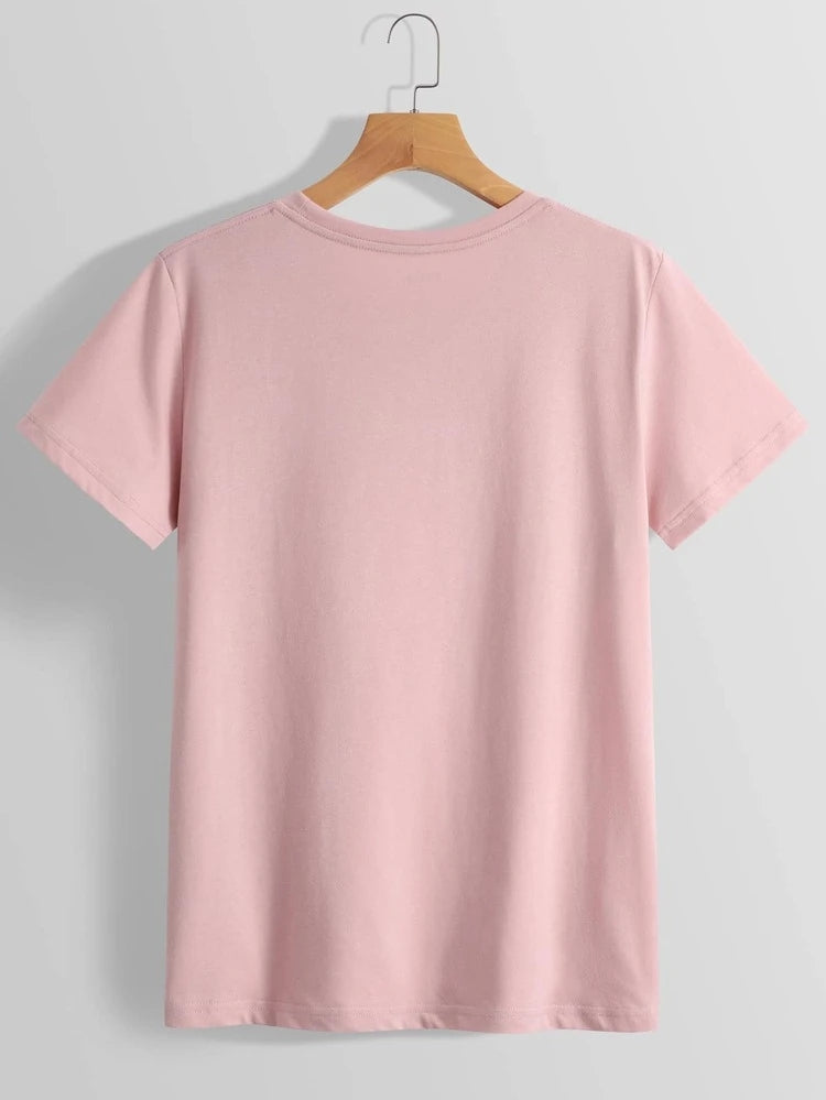 Women's Premium Cotton Printed T-Shirt in pink with stylish design, perfect for casual wear.