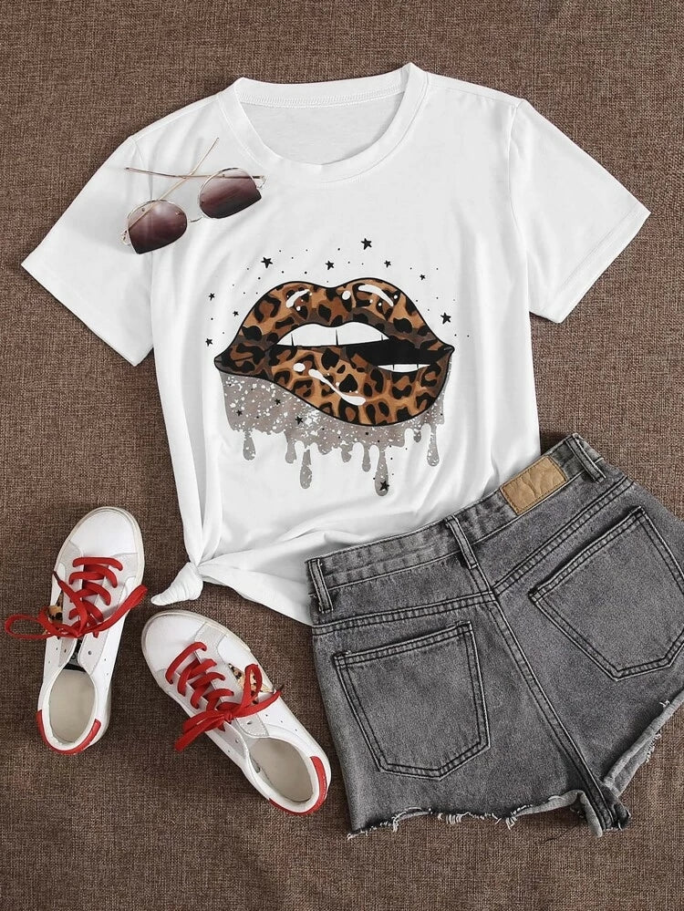 Womens Premium Cotton Printed T-Shirt in white with stylish print design, showcasing its soft fabric and comfortable fit.