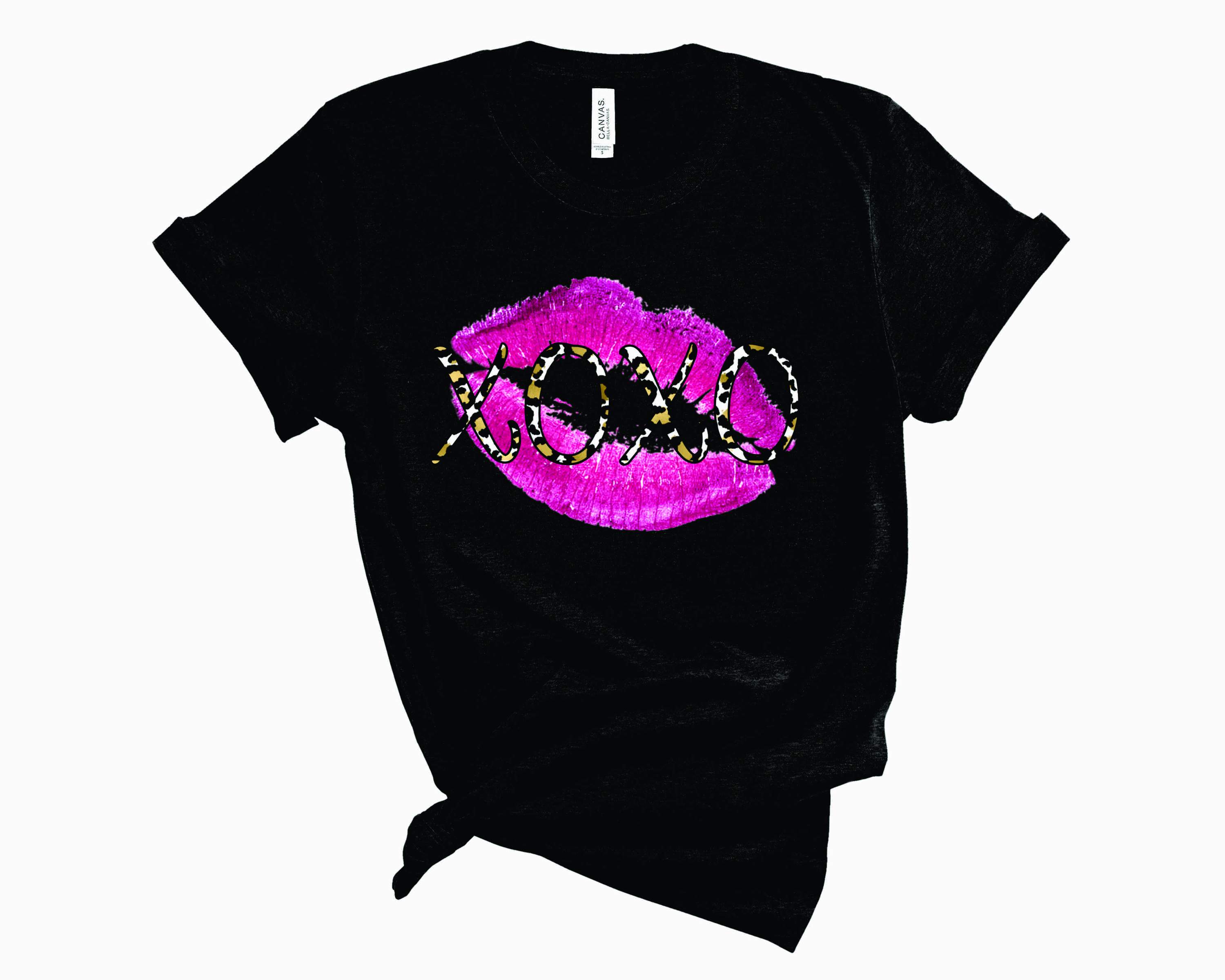 XOXO Leopard Lips Graphic Tee featuring a stylish leopard lips design on a soft fabric, perfect for casual wear.