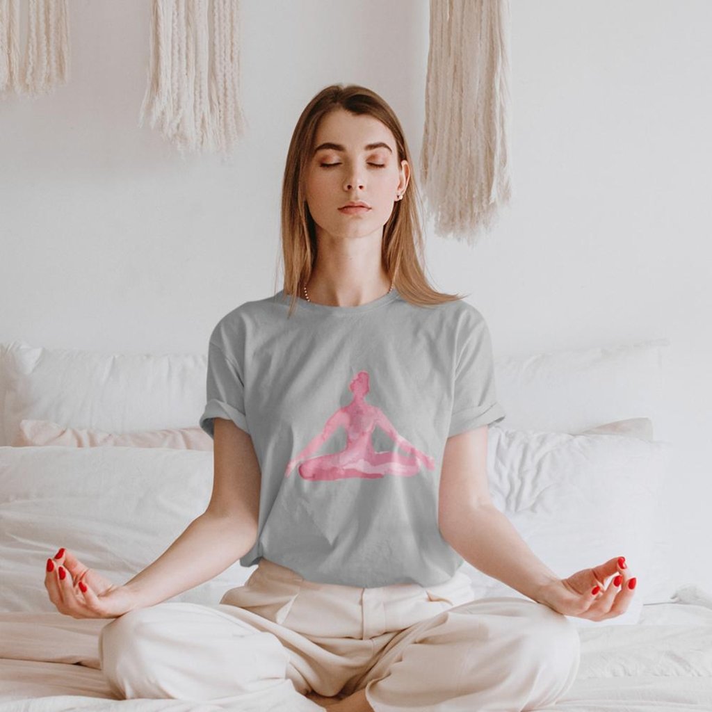 Yoga Meditation Pose Print T-Shirt in soft cotton, featuring a unique meditation design, perfect for yoga enthusiasts.