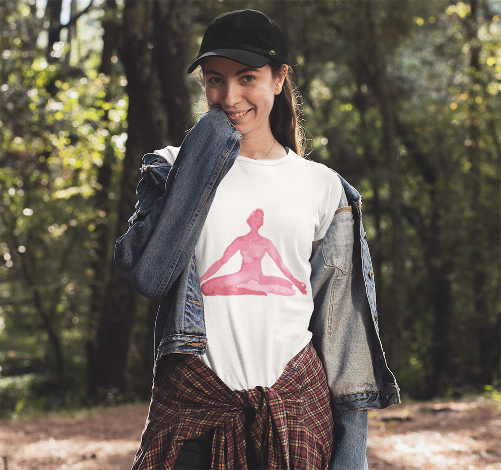 Yoga Meditation Pose Print T-Shirt in soft cotton, featuring a unique meditation design, perfect for yoga enthusiasts.