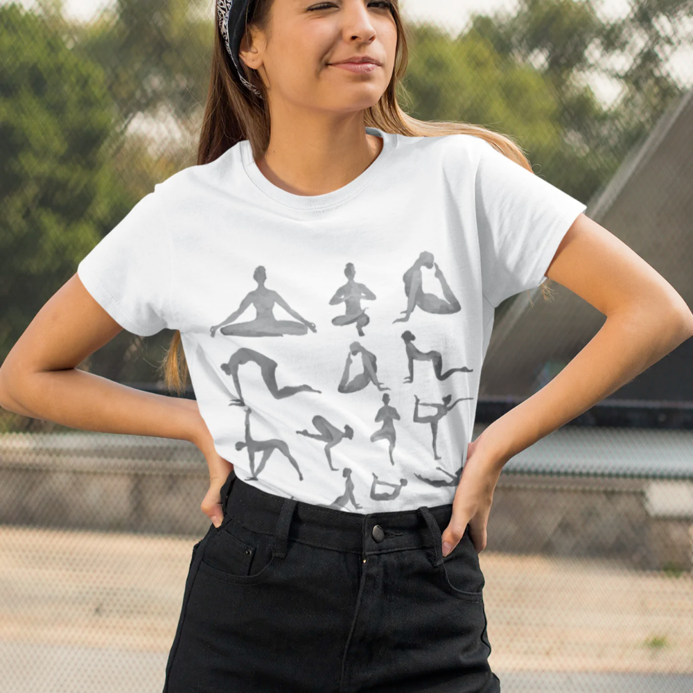 Yoga Sanctuary Print Black T-Shirt made from soft cotton, featuring a stylish design perfect for yoga and casual wear.