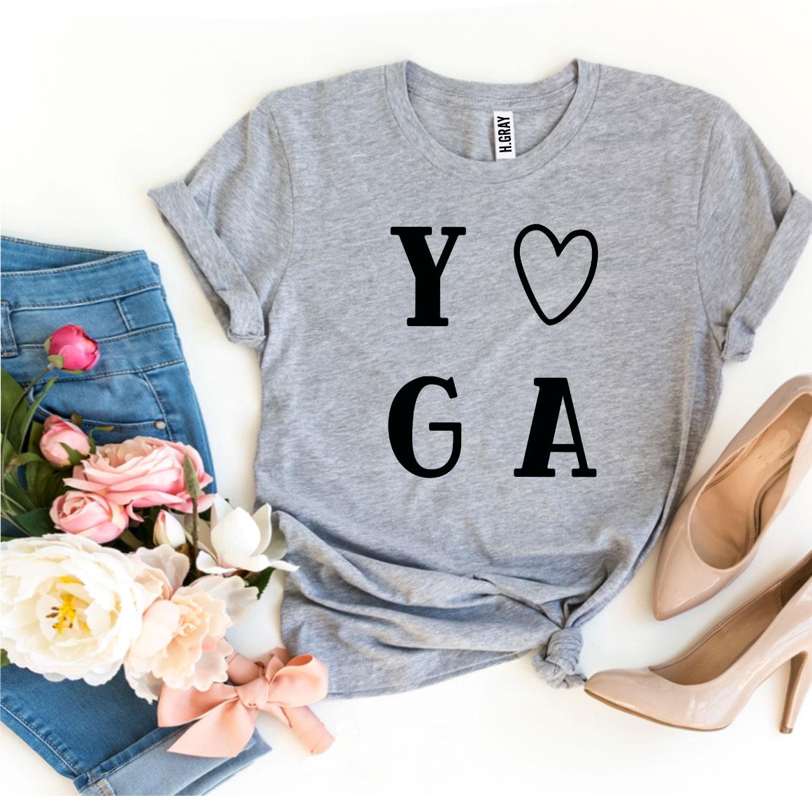 A stylish Yoga T-shirt made from premium ring spun cotton, featuring a soft feel and high-quality flex print design, available in various sizes.